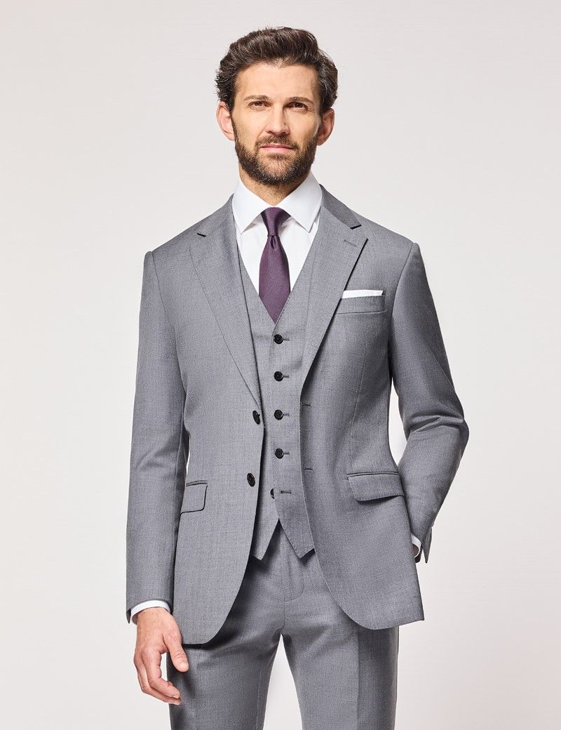 Slim Fit Mid Grey Twill Waistcoat thumbnail 6