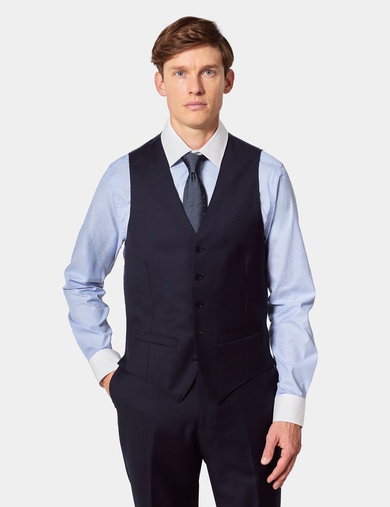 Slim Fit Navy Twill Waistcoat thumbnail 2