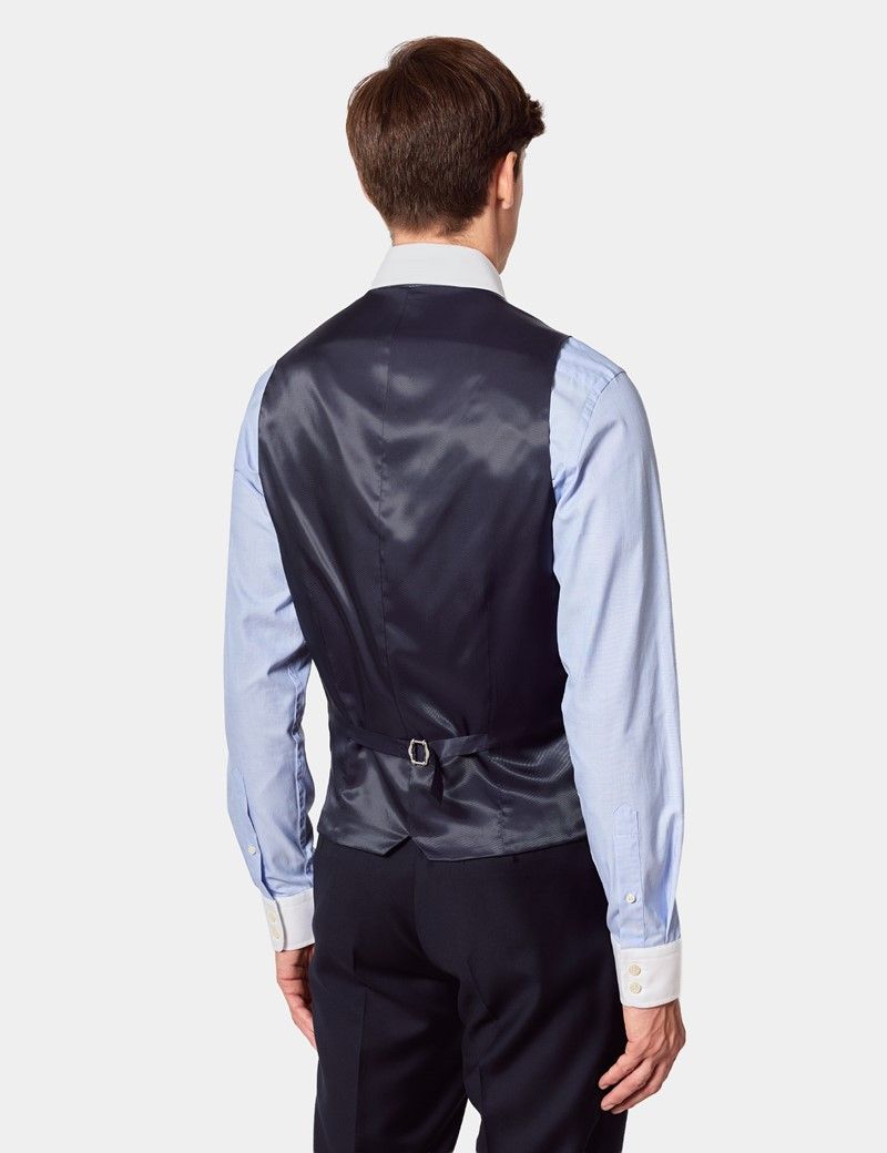 Slim Fit Navy Twill Waistcoat thumbnail 5