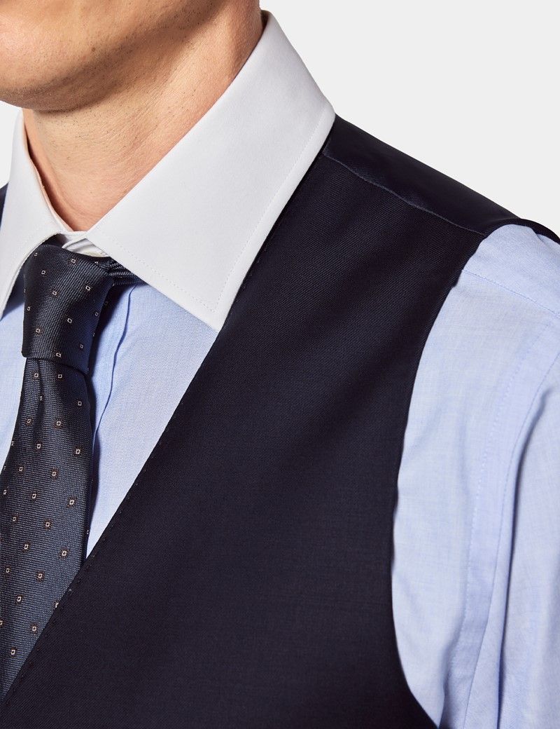 Slim Fit Navy Twill Waistcoat thumbnail 3