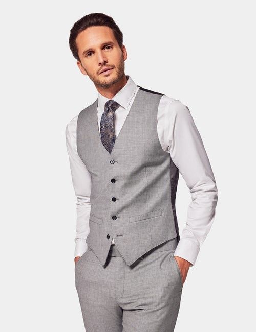 Light Grey Twill Slim Suit Vest