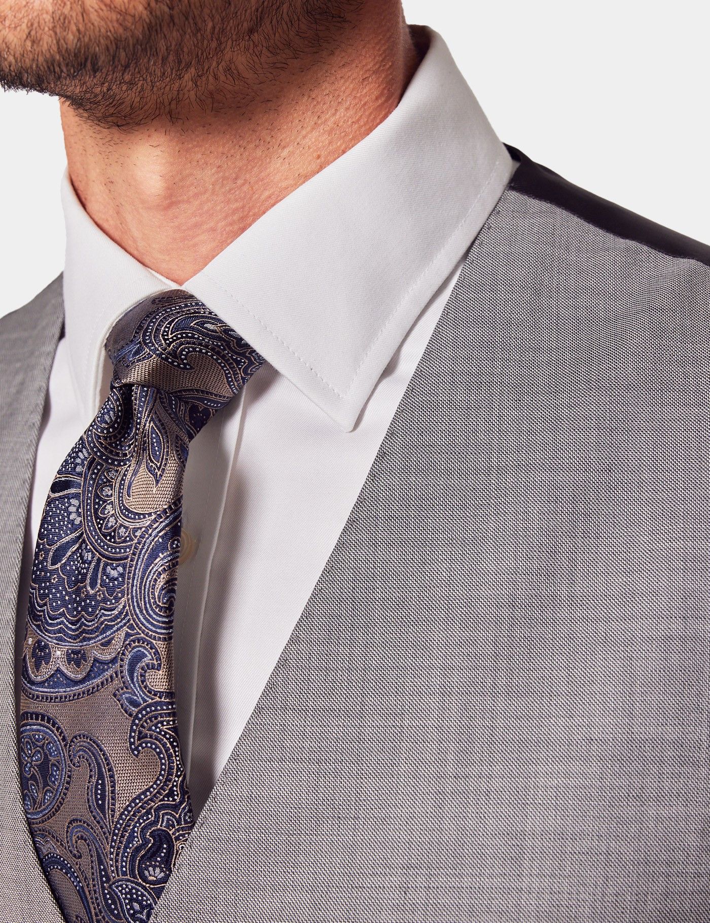 Slim Fit Light Grey Twill Vest-preview