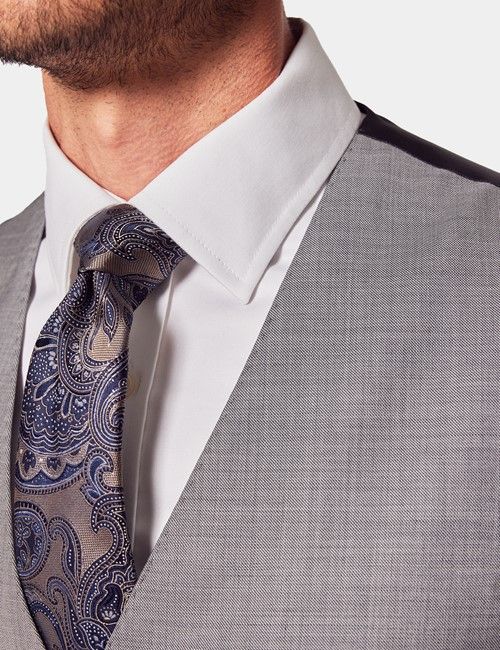 Light Grey Twill Slim Suit Vest-preview