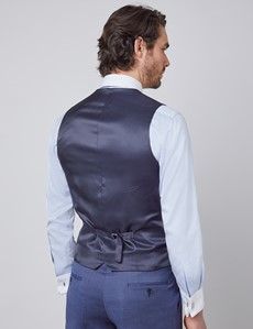 Men's Blue Pin Dot Semi Plain Slim Fit Waistcoat-preview2