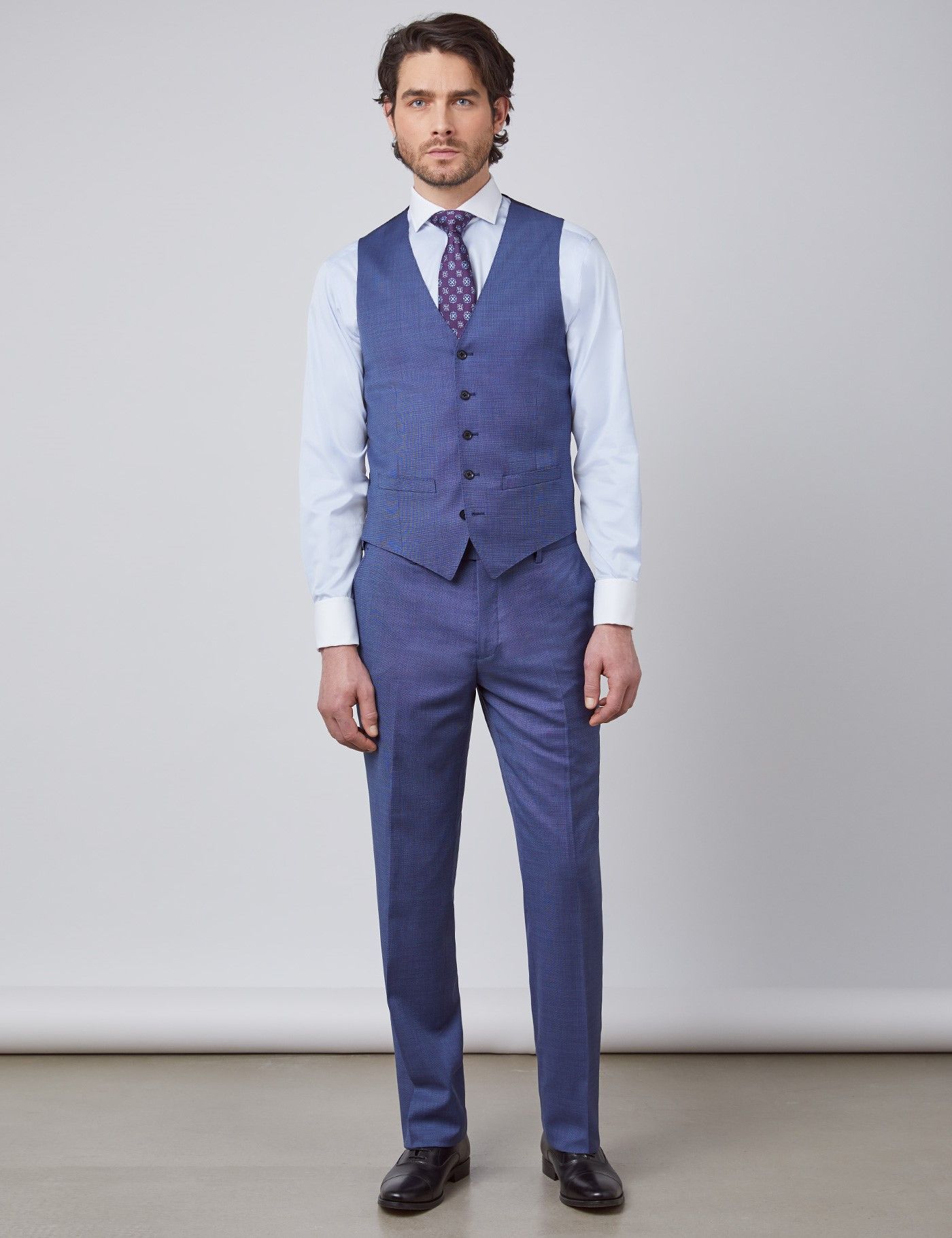 Slim Fit Blue Pin Dot Semi Plain Vest-preview