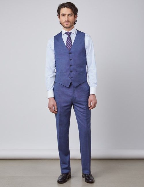 Men's Blue Pin Dot Semi Plain Slim Fit Waistcoat-preview