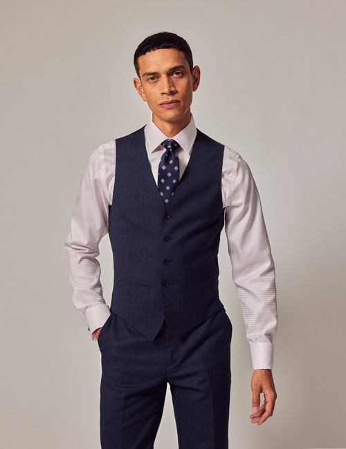Dark Blue Birdseye Slim Waistcoat
