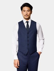 Slim Fit Dark Blue Birdseye Waistcoat