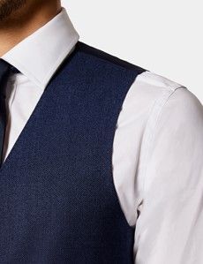 Slim Fit Dark Blue Birdseye Waistcoat