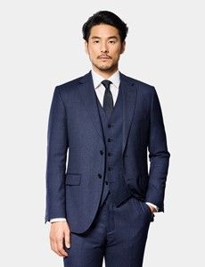 Slim Fit Dark Blue Birdseye Waistcoat