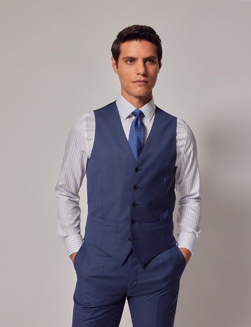 Mid Blue Sharkskin Slim Fit Vest