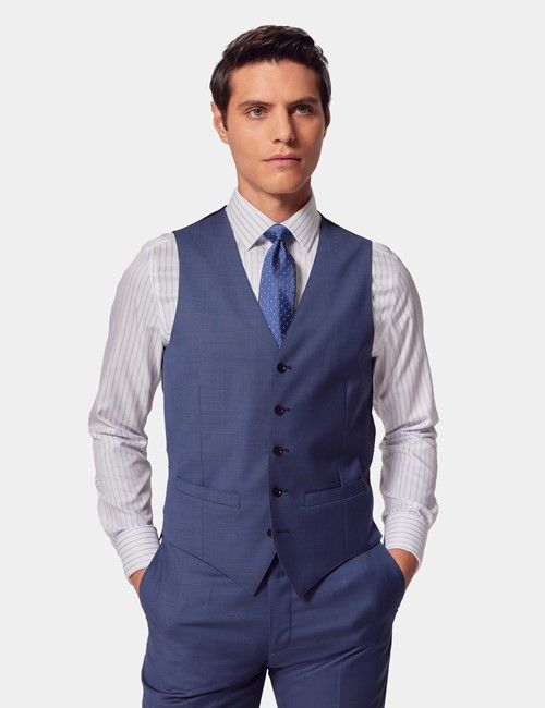 Mid Blue Sharkskin Slim Fit Vest