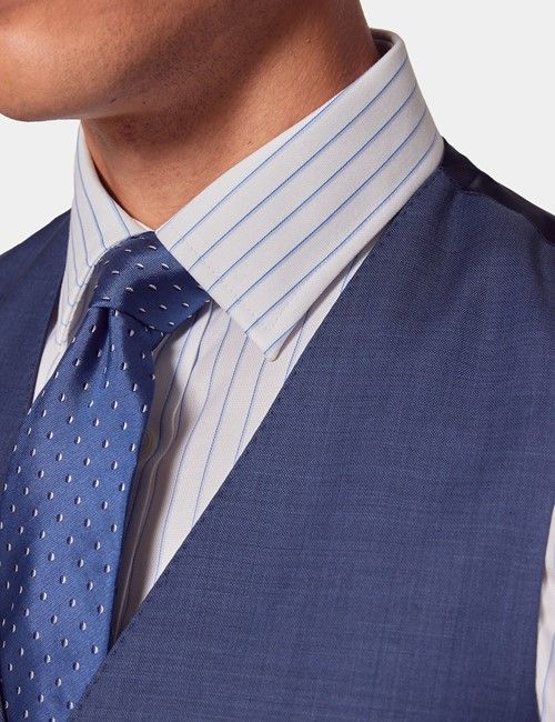 Mid Blue Sharkskin Slim Fit Vest-preview