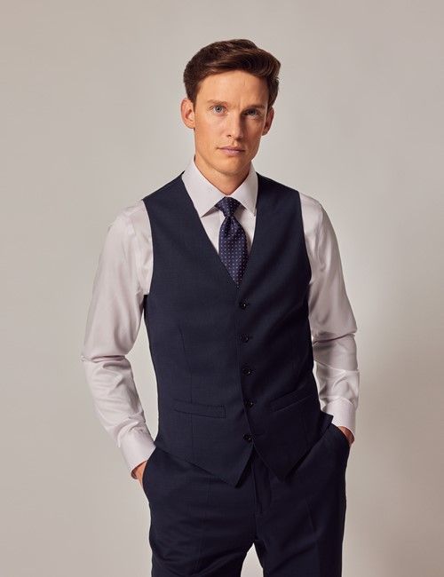 Navy Hopsack Slim Suit Vest