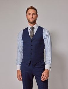 Royal Blue Birdseye Plain Slim Vest-preview3