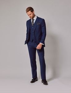 Royal Blue Birdseye Plain Slim Vest-preview5