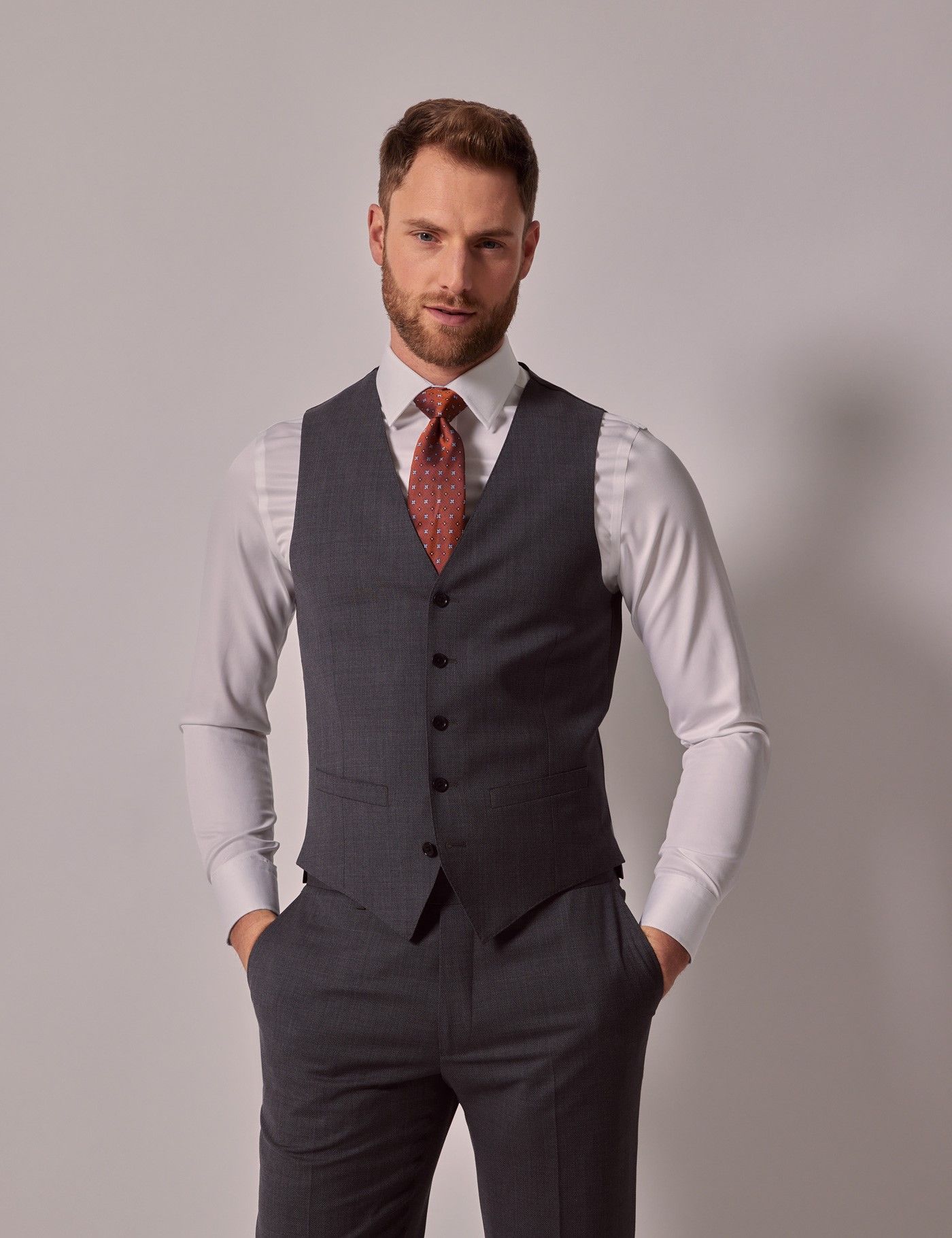 Men's Dark Grey Crepe Slim Suit Waistcoat | Hawes & Curtis