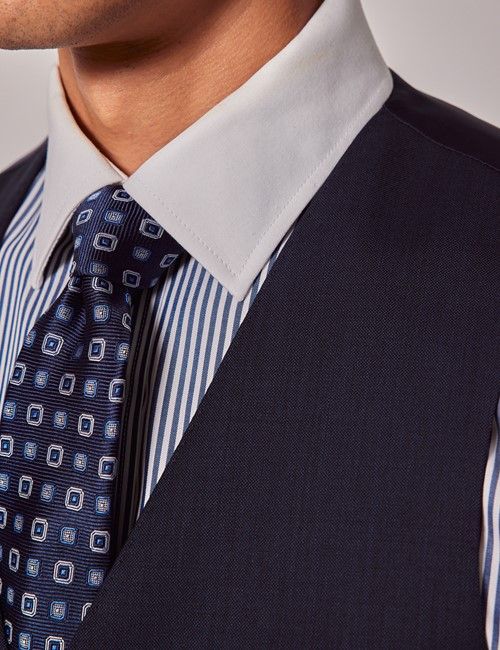 Navy Sharkskin Slim Suit Waistcoat-preview