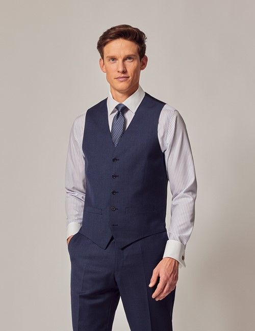 Blue Semi Plain Zigzag Slim Fit Vest
