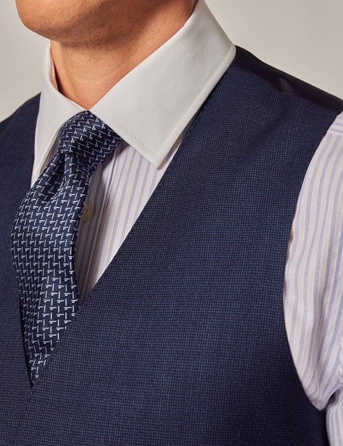 Blue Semi Plain Zigzag Slim Fit Vest-preview