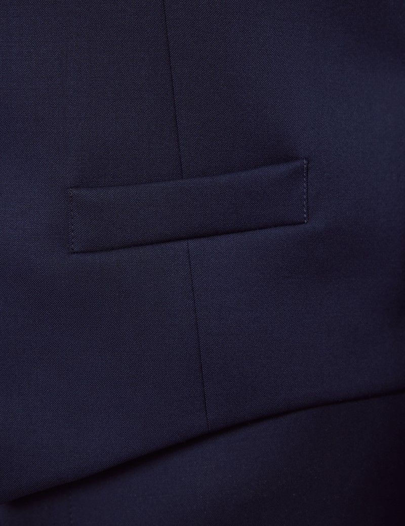 Tailored Fit Dark Blue Twill Waistcoat thumbnail 4