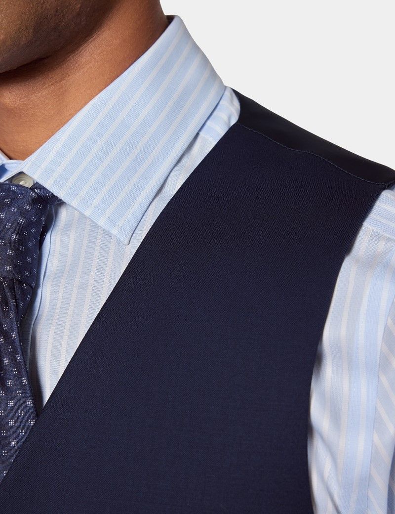 Tailored Fit Dark Blue Twill Waistcoat thumbnail 3