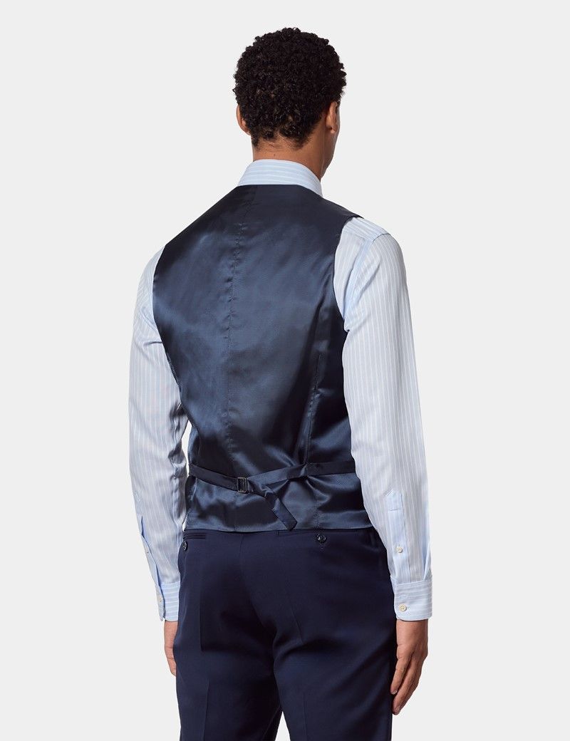 Tailored Fit Dark Blue Twill Waistcoat thumbnail 5
