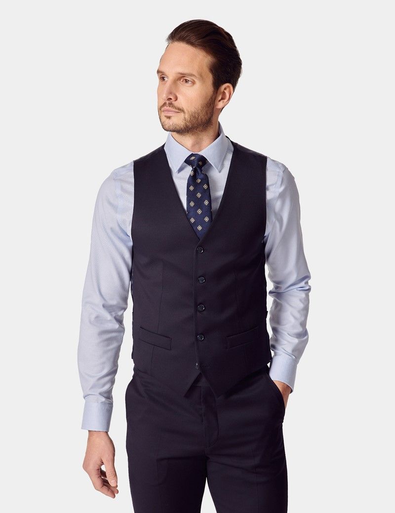 Tailored Fit Navy Twill Waistcoat thumbnail 2