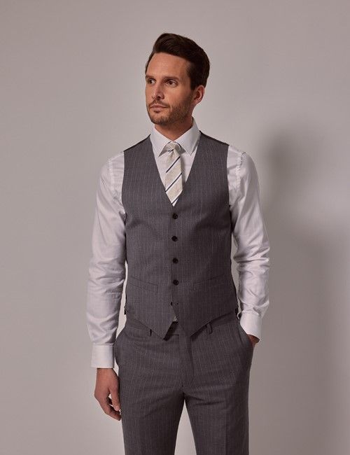Grey Stripe Slim Suit Waistcoat