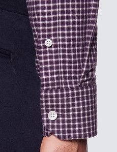 Burgundy & White Brushed Cotton Medium Check Shirt With Button Down Collar-preview2