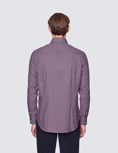 Burgundy & White Brushed Cotton Medium Check Shirt With Button Down Collar-preview3