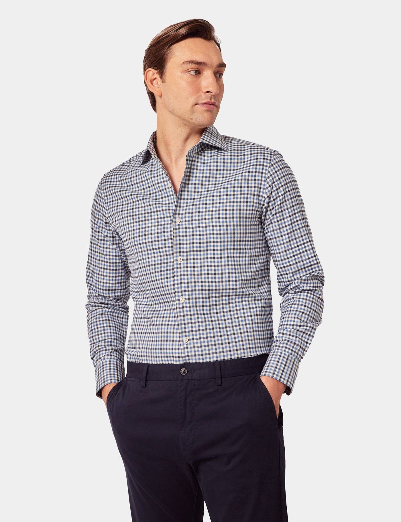 Slim Fit Blue & Navy Plaid Shirt
