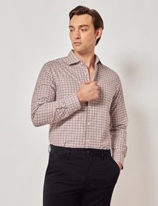 Grey & Burgundy Plaid Flannel Shirt