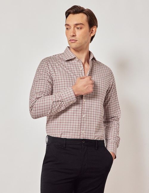 Grey & Burgundy Plaid Flannel Shirt 