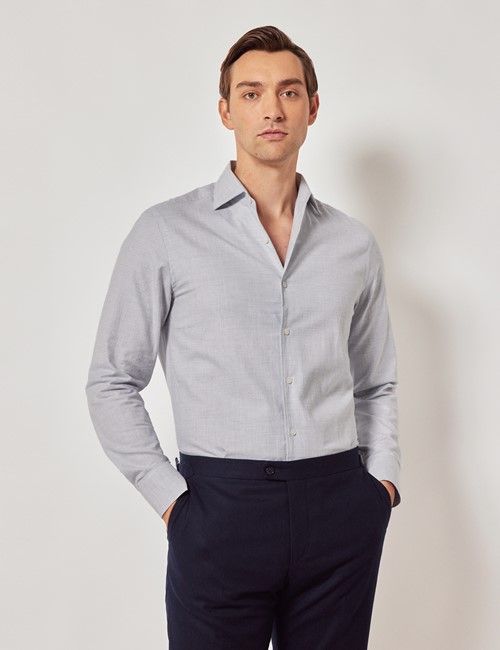 Light Blue & White Puppytooth Plaid Flannel Shirt 
