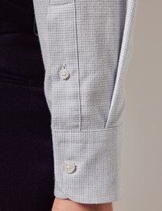 Light Blue & White Puppytooth Plaid Flannel Shirt-preview4