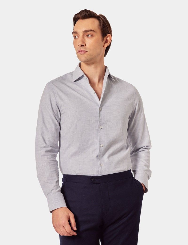 Slim Fit Light Blue & White Puppytooth Check Shirt