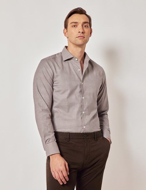 Burgundy & White Prince Of Wales Check Flannel Shirt 