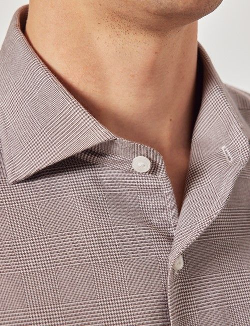 Burgundy & White Prince Of Wales Check Flannel Shirt-preview