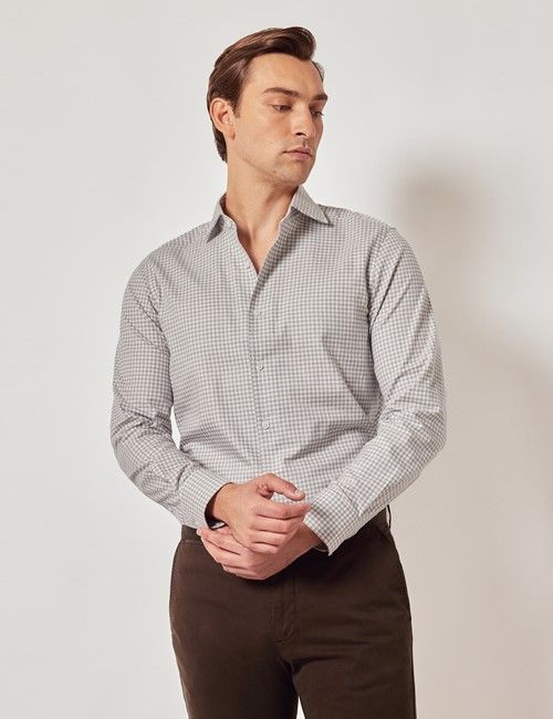 Grey & White Gingham Plaid Flannel Shirt 