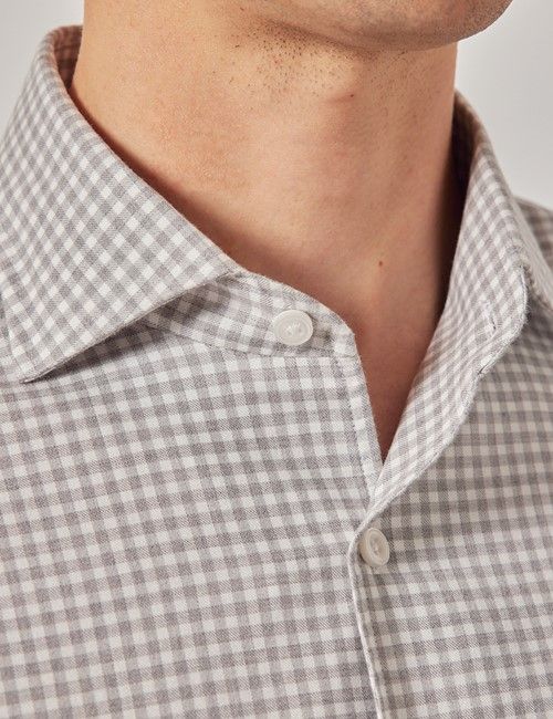 Grey & White Gingham Plaid Flannel Shirt-preview