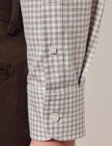 Grey & White Gingham Plaid Flannel Shirt-preview4