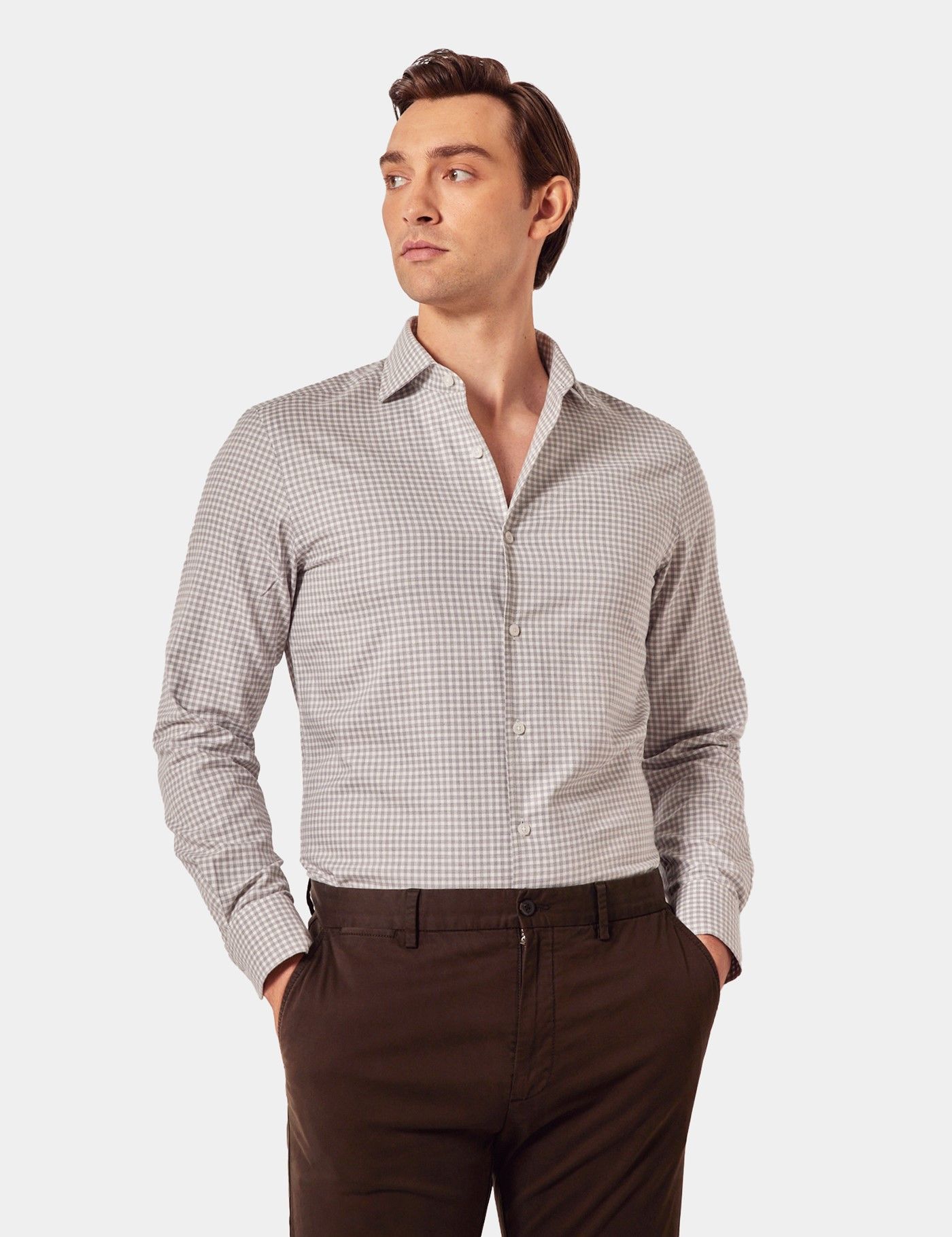 Slim Fit Grey & White Gingham Check Shirt