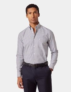 Regular Fit Brown & Navy Check Washed Oxford Shirt