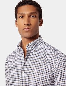 Regular Fit Brown & Navy Check Washed Oxford Shirt