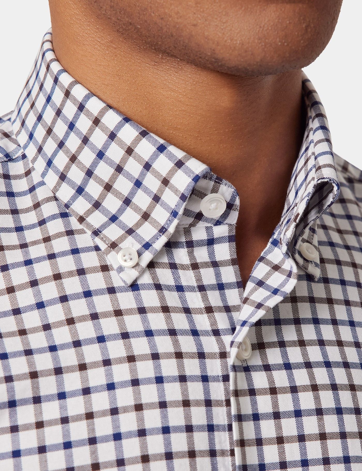 Regular Fit Brown & Navy Check Washed Oxford Shirt-preview