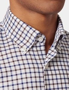 Regular Fit Brown & Navy Check Washed Oxford Shirt