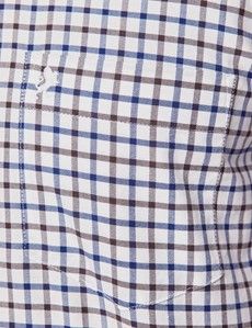Regular Fit Brown & Navy Check Washed Oxford Shirt