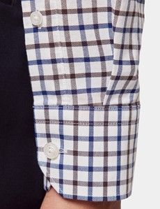 Regular Fit Brown & Navy Check Washed Oxford Shirt