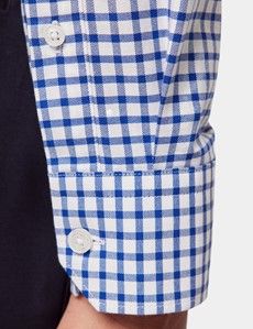 Regular Fit Royal Blue & White Grid Check Pin Point Washed Oxford Shirt